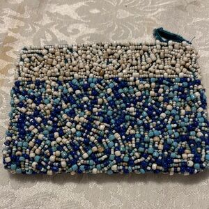 Vintage “Handmade Beaded Coin Purse Blue White Drawstring Boho Vintage Style”